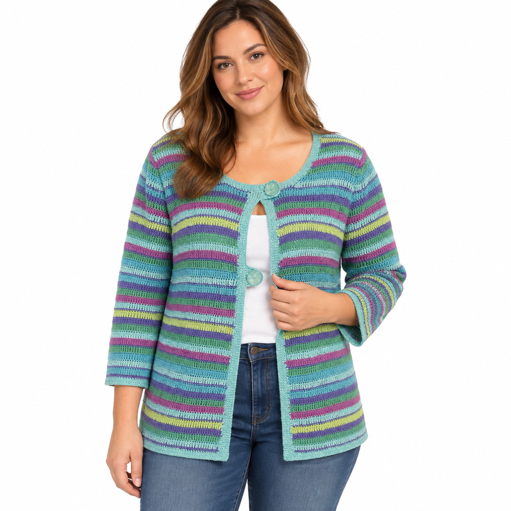 David Brooks Silk Linen Hand Knit Blue Purple Cardigan Sweater Vintage sz L